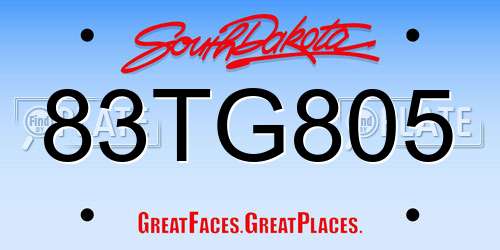 83TG805 South Dakota License Plate