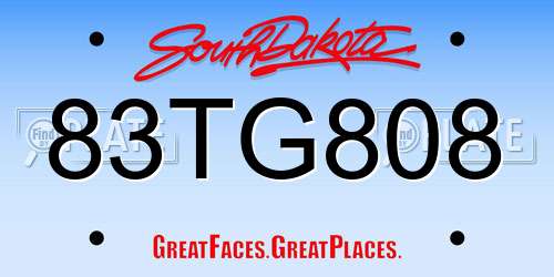 83TG808 South Dakota License Plate