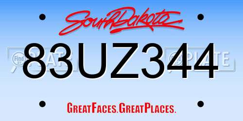 83UZ344 South Dakota License Plate