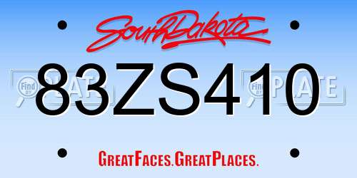 83ZS410 South Dakota License Plate