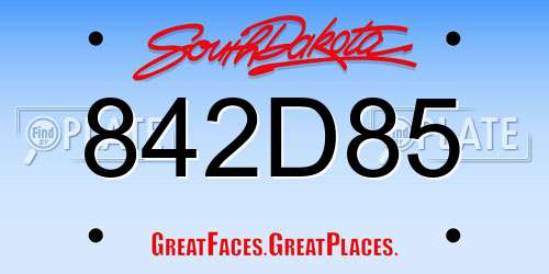 842D85 South Dakota License Plate