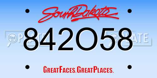 842O58 South Dakota License Plate