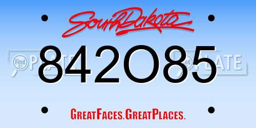 842O85 South Dakota License Plate