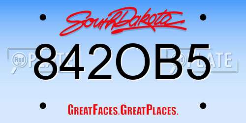 842OB5 South Dakota License Plate