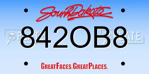 842OB8 South Dakota License Plate