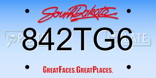 842TG6 South Dakota License Plate