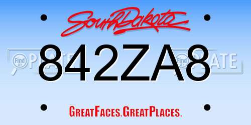 842ZA8 South Dakota License Plate