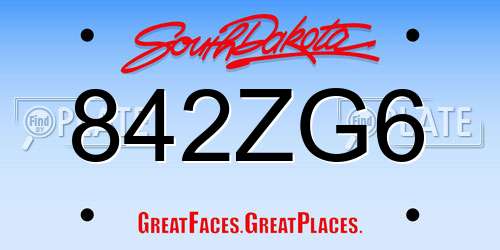 842ZG6 South Dakota License Plate