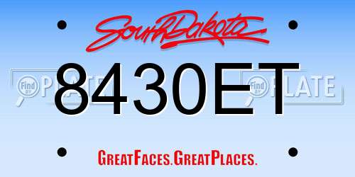 8430ET South Dakota License Plate