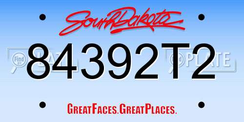 84392T2 South Dakota License Plate