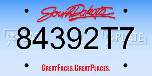 84392T7 South Dakota License Plate
