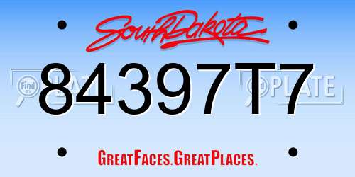 84397T7 South Dakota License Plate