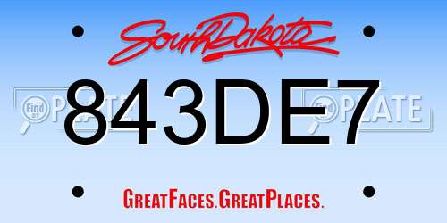 843DE7 South Dakota License Plate