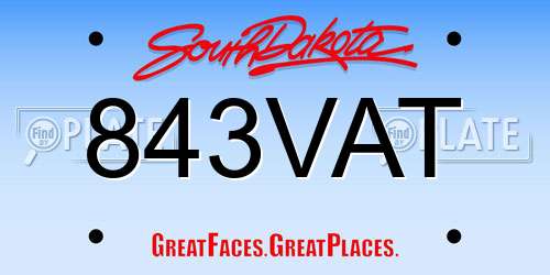843VAT South Dakota License Plate