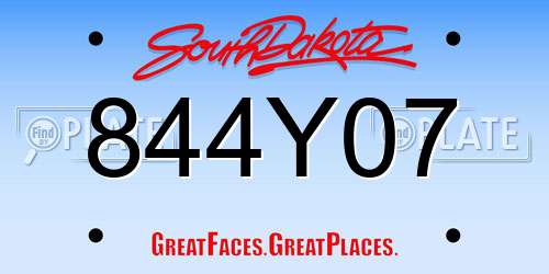 844Y07 South Dakota License Plate