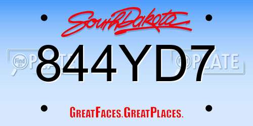 844YD7 South Dakota License Plate