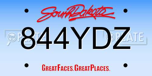 844YDZ South Dakota License Plate