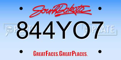 844YO7 South Dakota License Plate