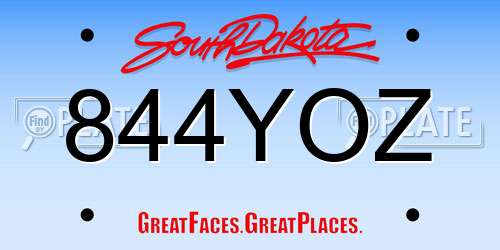 844YOZ South Dakota License Plate
