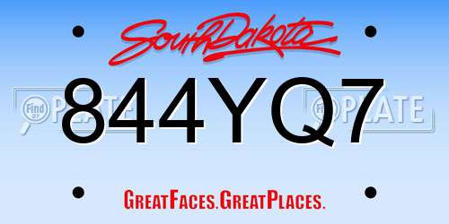 844YQ7 South Dakota License Plate