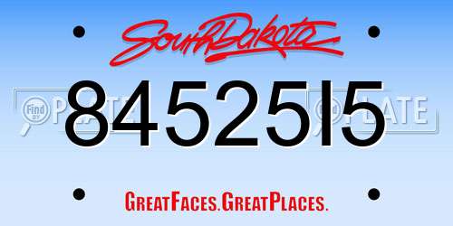 84525I5 South Dakota License Plate