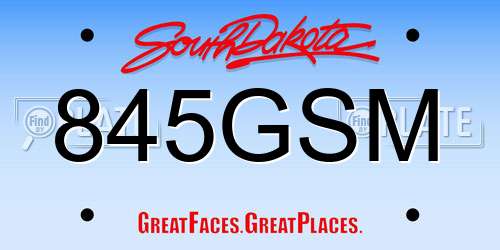 845GSM South Dakota License Plate