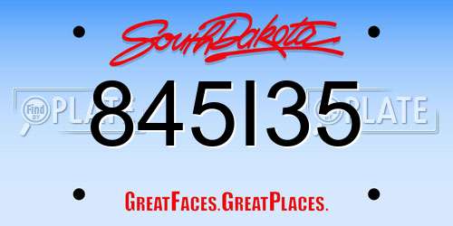 845I35 South Dakota License Plate