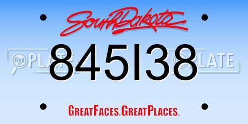 845I38 South Dakota License Plate