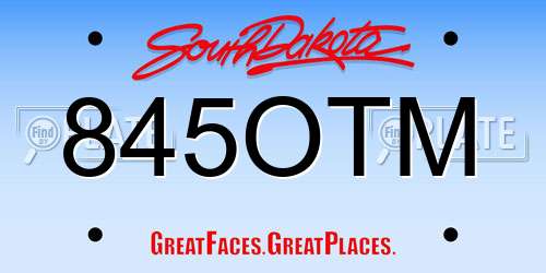 845OTM South Dakota License Plate