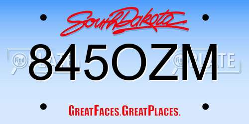 845OZM South Dakota License Plate