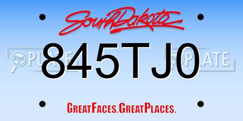 845TJ0 South Dakota License Plate