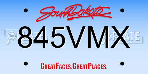 845VMX South Dakota License Plate