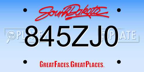 845ZJ0 South Dakota License Plate