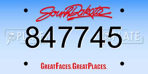 847745 South Dakota License Plate