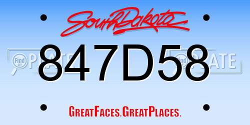 847D58 South Dakota License Plate