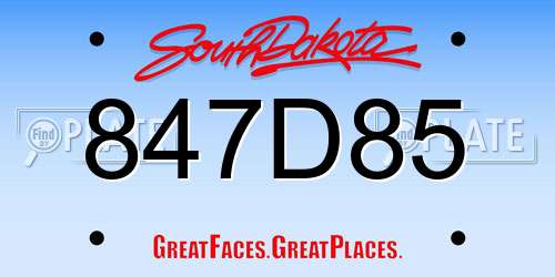 847D85 South Dakota License Plate