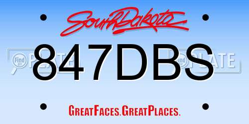 847DBS South Dakota License Plate