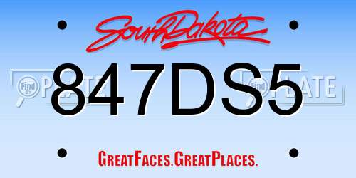 847DS5 South Dakota License Plate