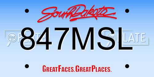 847MSL South Dakota License Plate