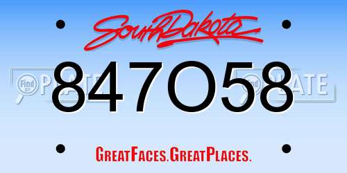 847O58 South Dakota License Plate