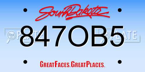 847OB5 South Dakota License Plate