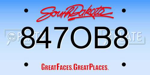 847OB8 South Dakota License Plate