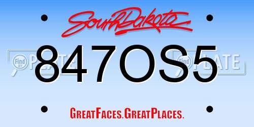 847OS5 South Dakota License Plate
