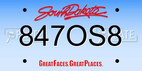 847OS8 South Dakota License Plate