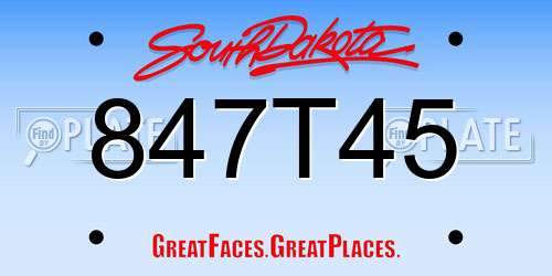 847T45 South Dakota License Plate