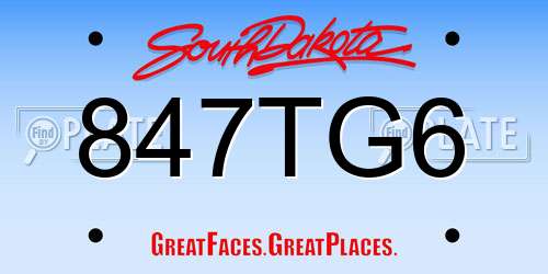 847TG6 South Dakota License Plate