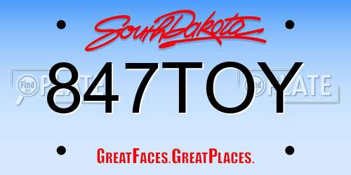 847TOY South Dakota License Plate