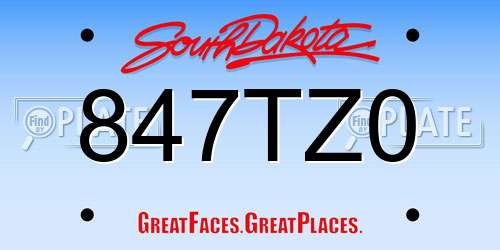 847TZ0 South Dakota License Plate