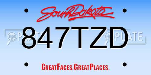 847TZD South Dakota License Plate