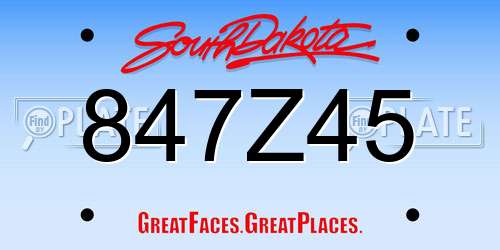 847Z45 South Dakota License Plate